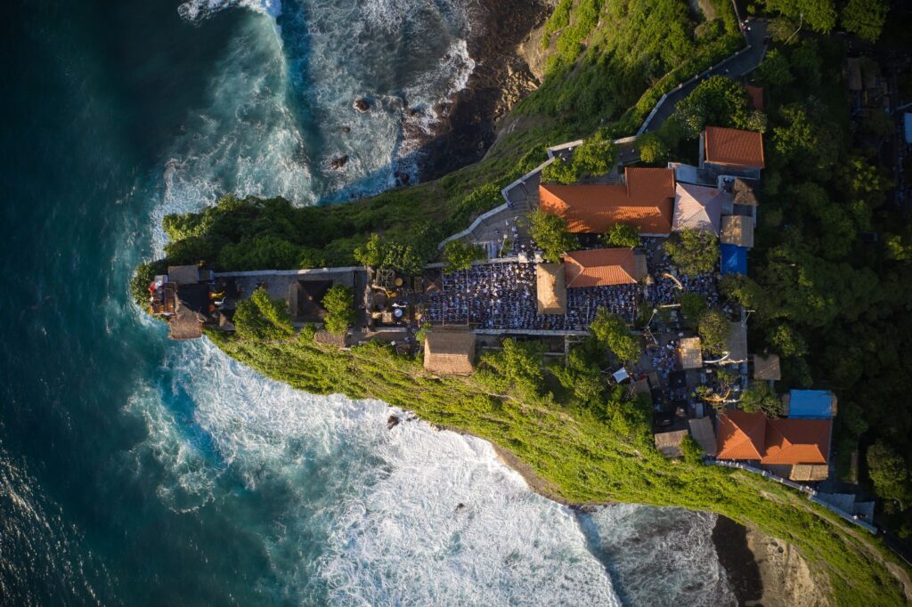 uluwatu temple aerial drone