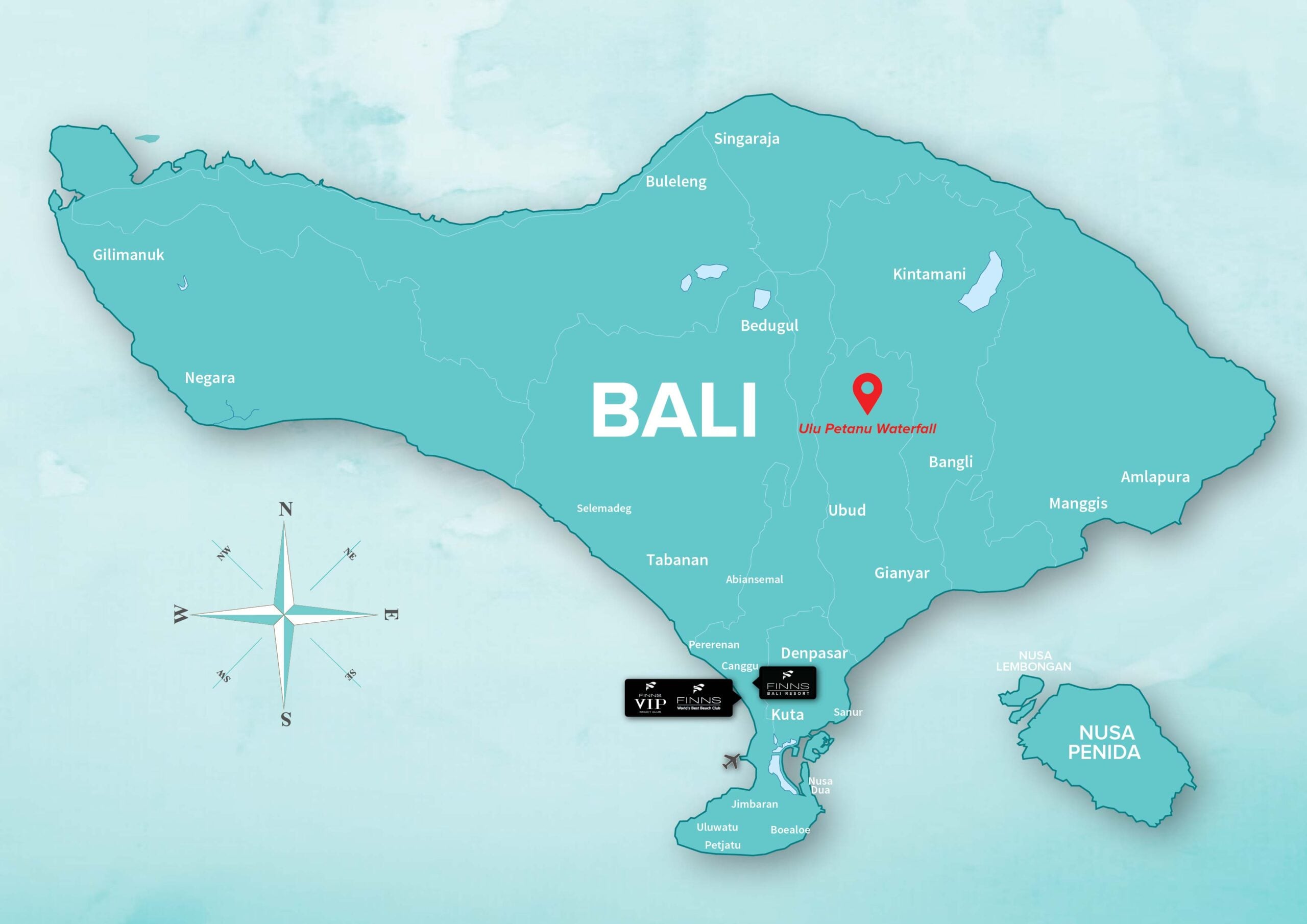 Ulu Petanu Waterfall FINNS BALI MAP