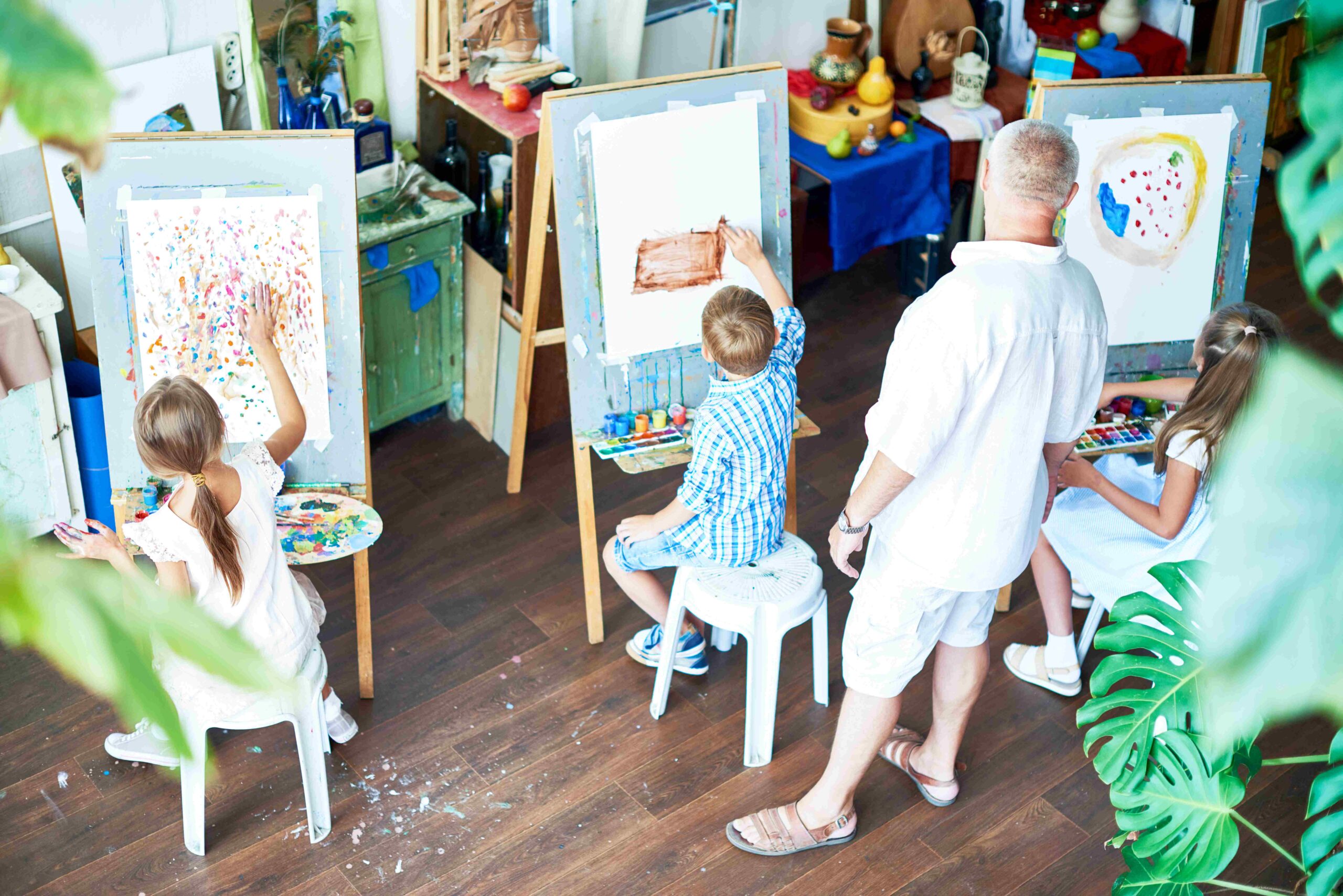 Children Painting in Art Studio