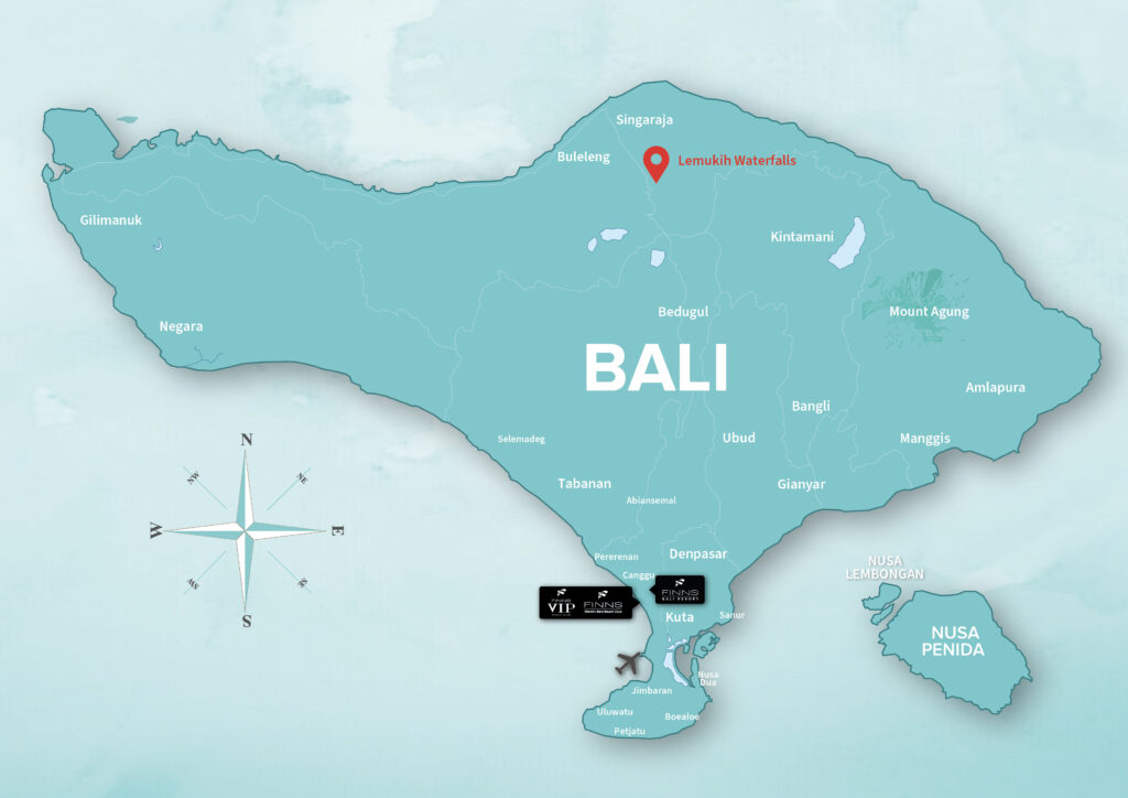 Lemukih Waterfalls FINNS BALI MAP