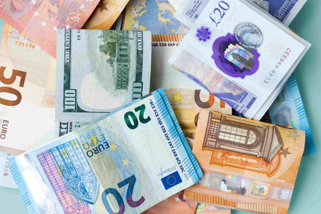 close up of a dollars and euro Background from different banknotes