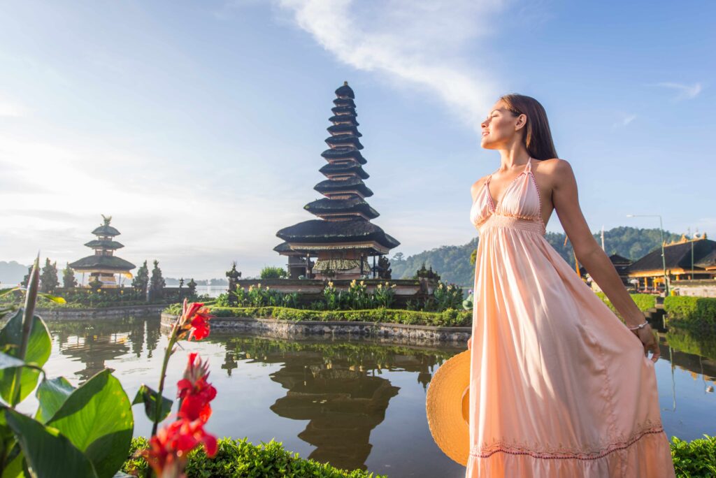 Young woman at the Pura Ulun Danu Bratan, Bali